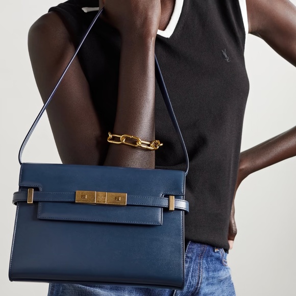 *SOLD* YSL Manhattan Small in Box Leather (Blue - discontinued colour) - Picture 1 of 2